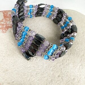 Magnetic Hematite Crystal Wrap Necklace Bracelet Anklet Purple Blue Therapy